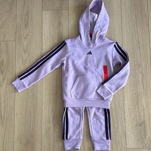 NWT adidas Kids Purple Hoodie & Jogger Set with Dark purple Stripes Size 6